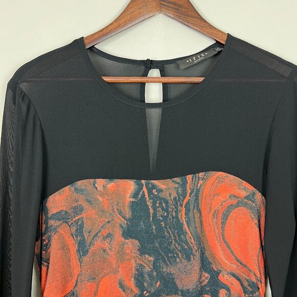 Iris Setlakwe Blouse Top Womens Large Ruched Silk Blend Sheer Long Sleeve Artsy - Picture 3 of 15